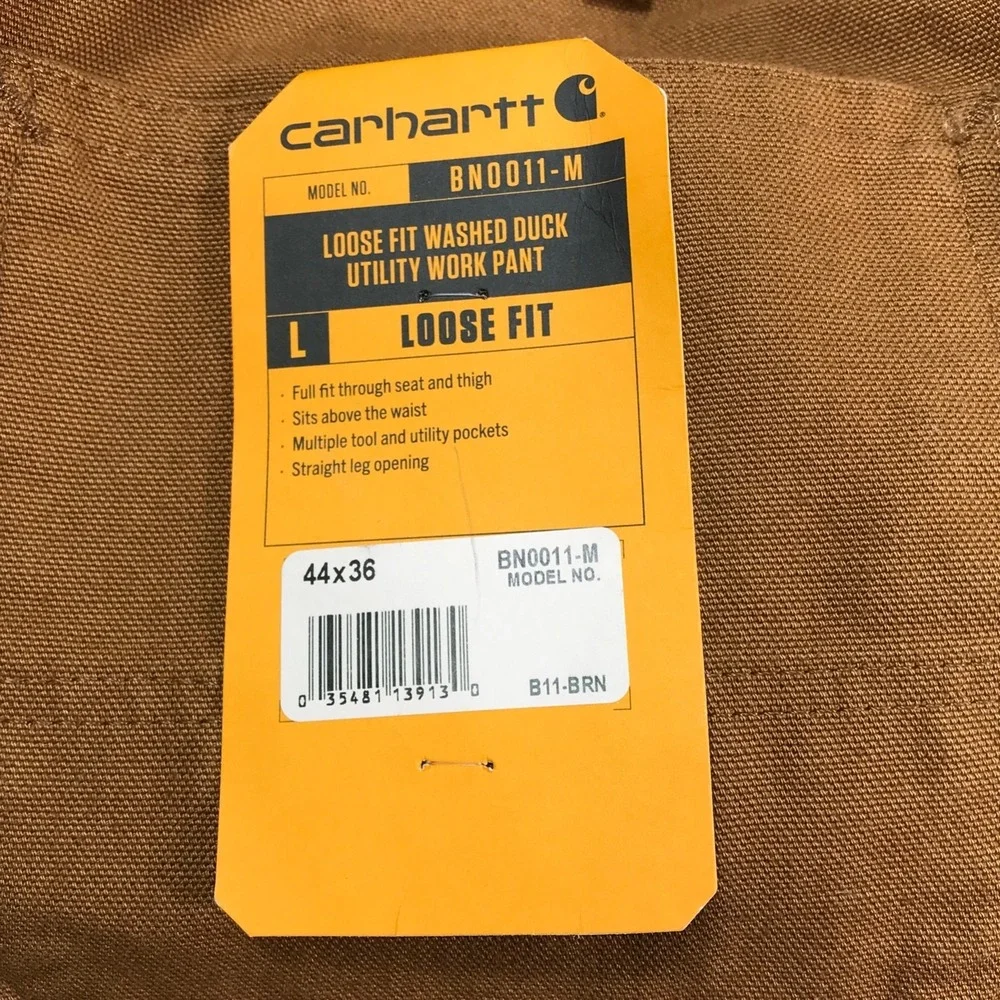 New Carhartt Canvas Carpenter Pant Men 44x36 Brown Utility Duck Loose Fit Cotton